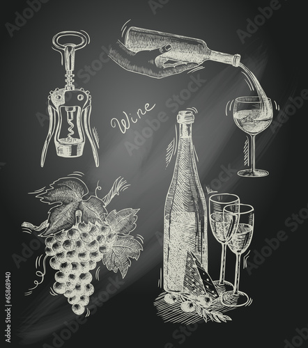 Fototapeta do kuchni Wine chalkboard decorative set