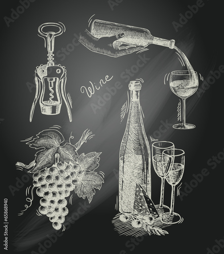 Fototapeta na wymiar Wine chalkboard decorative set