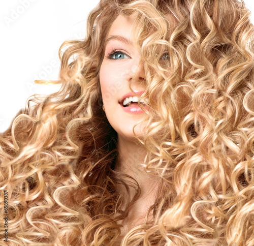 Beauty Girl With Blonde Permed Hair Smiling Young Woman Buy