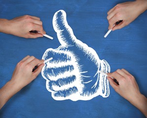 Poster - Composite image of multiple hands drawing thumbs up with chalk