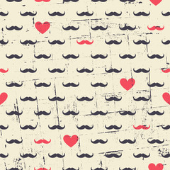 Poster - Seamless Mustache and Hearts Background
