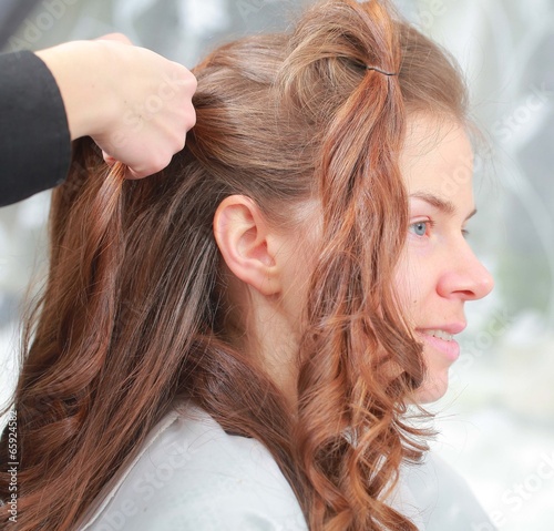 Styling Curls And Weaving French Braid On Long Hair In Salon Buy