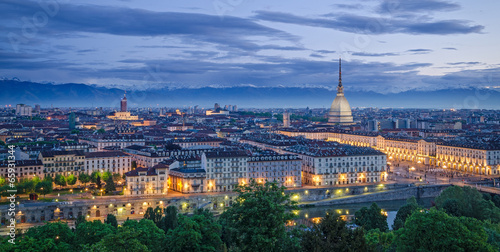 Fotomural Turin (Torino), high definition panorama at twilight