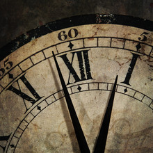 Grunge Old Clock Showing The Time Is After Midnight