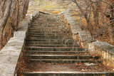 Fototapeta Na drzwi - Old stone stairs leading up in autumn park