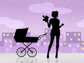 Wall Mural - mother with pram