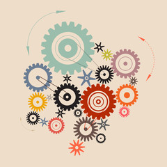 Sticker - Vector Cogs - Gears Illustration in Retro Style