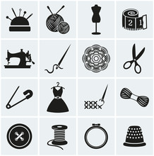 Sewing And Needlework Icons. Vector Set.