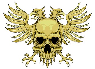 two headed eagle with skull