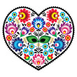 Polish folk art art heart with flowers - wzory lowickie