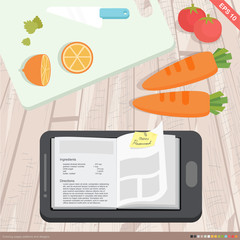 Wall Mural - flat design - mobile application cookbook concept