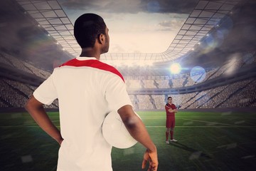 Aufkleber - Football players facing off in large stadium