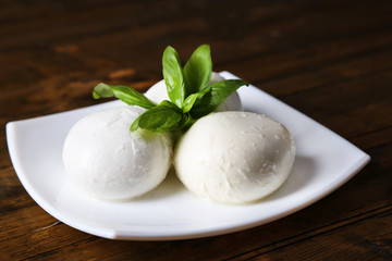 Canvas Print - Tasty mozzarella cheese with basil