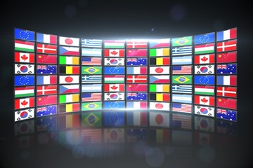 Aufkleber - Screen collage showing international flags