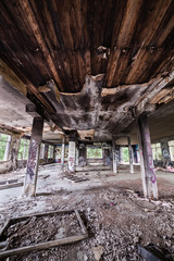 Wall Mural - Abandoned factory hall and burnt ceiling