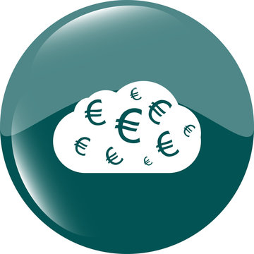 web icon cloud with euro sign, web button isolated on white