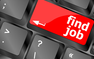 Poster - Searching for job on the internet. Jobs button on keyboard