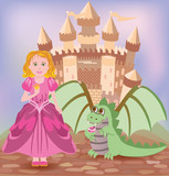 Fototapeta Pokój dzieciecy - Cute princess and little dragon, vector illustration