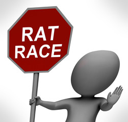 Wall Mural - Rat Race Red Stop Sign Shows Stopping Hectic Work Competition