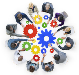 Poster - Business People with Gears and Teamwork Concept
