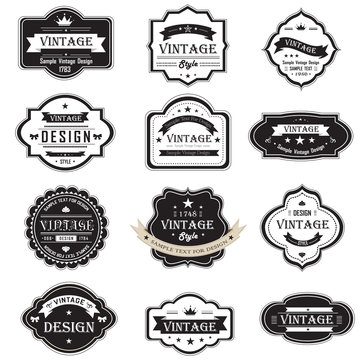 Silhouette vintage and retro badges design with sample text (vec
