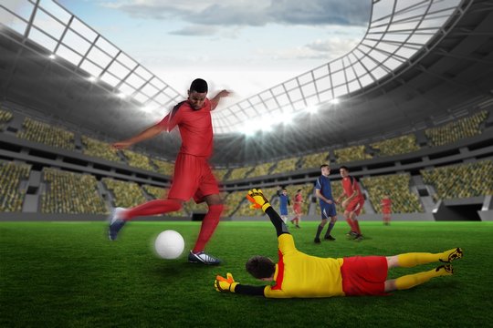 Composite image of football match in progress