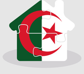 Wall Mural - house home icon with Algerian flag in puzzle isolated on white b