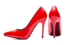 Red High Heel Shoes Isolated On White