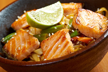 Canvas Print - Udon  with Salmon and Vegetables