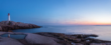 Panorama Of Peggys Cove's Lighthouse After Sunset (Nova Scotia,