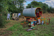 Old fashioned colourful gypsy traveller caravan