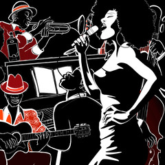 Wall Mural - Jazz band with double-bass trumpet piano