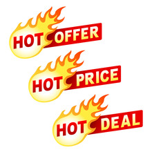 Hot Offer, Price And Deal Flame Sticker Badges