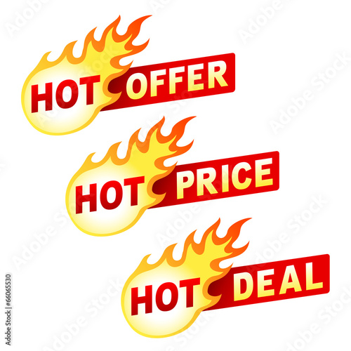 Fotografía Hot offer, price and deal flame sticker badges