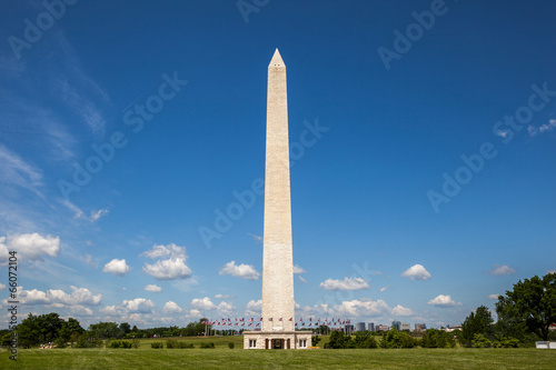Fotografie, Obraz Side view of the Washington monument and the ring of American fl