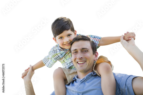 Fotografija  Father and Son Playing Piggyback on White