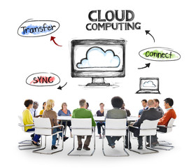 Sticker - Diverse People Having a Meeting About Cloud Computing