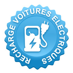 Sticker - recharge voitures électriques sur bouton web denté bleu