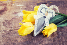 Fresh Yellow Flowers And Decorative Heart
