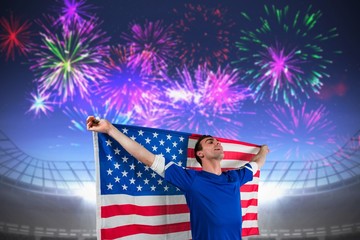 Aufkleber - Composite image of american soccer fan holding flag