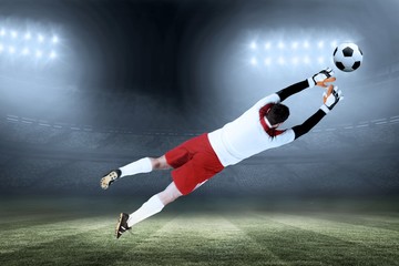 Aufkleber - Composite image of goalkeeper in white jumping up