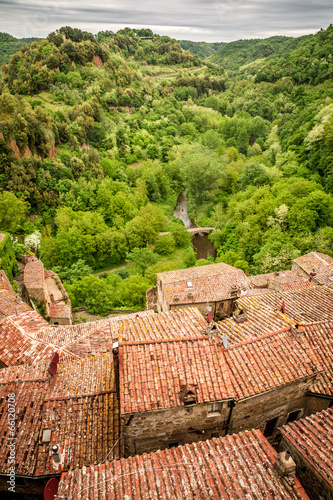 View of the red roofs and g...