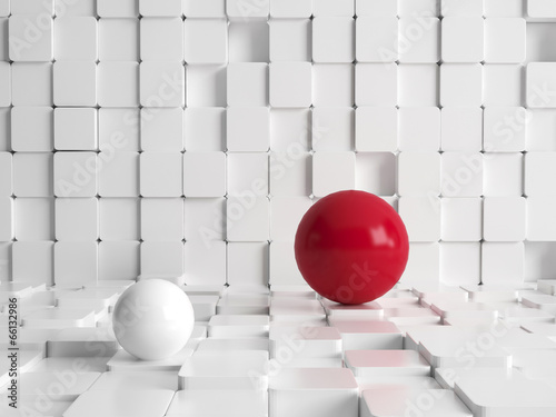 Naklejka dekoracyjna Concept illustration with tiled cubes and red ball