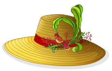 Sticker - A brown hat with a bird and a plant