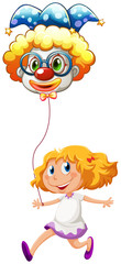 Sticker - A happy little lady with a clown balloon