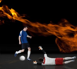 Aufkleber - Composite image of football players tackling for the ball