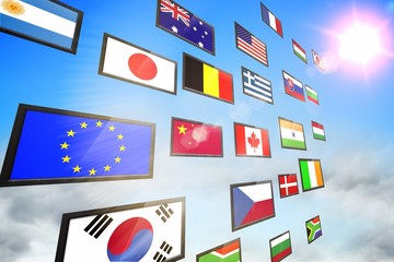 Aufkleber - Screen collage showing international flags
