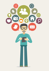 Poster - social network concept with man