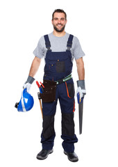 Wall Mural - Portrait of smiling worker in blue uniform