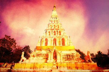 Vintage white old pagoda in Wat Chedi Liam, chiangmai thailand